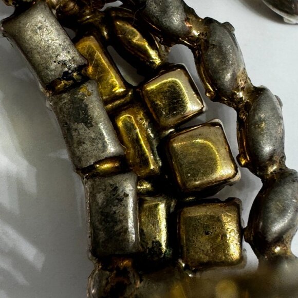 Vintage Earrings Signed "SHERMAN" Crescent Shape Round Baguette Crystals - Picture 6 of 10